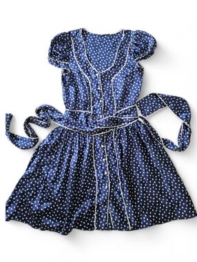 Rosamosario 100% Silk Blue Polka Dot Tie-Waist Dress M/6